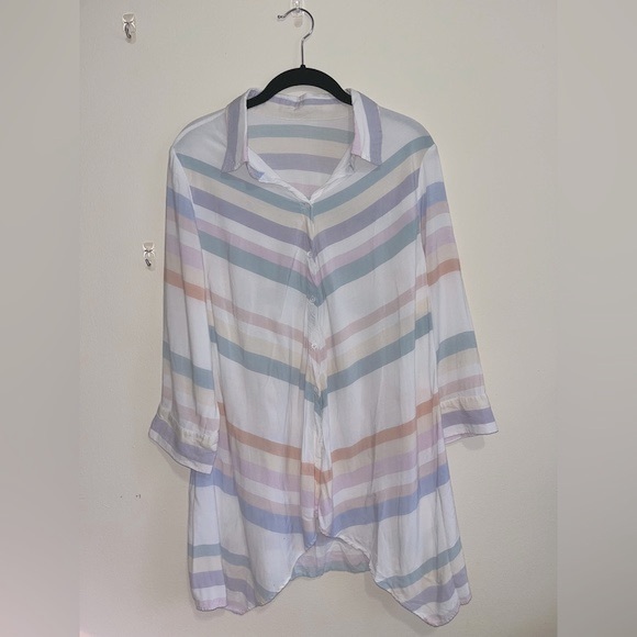 lightweight multicolor striped 3/4 sleeve button-down - Picture 2 of 3